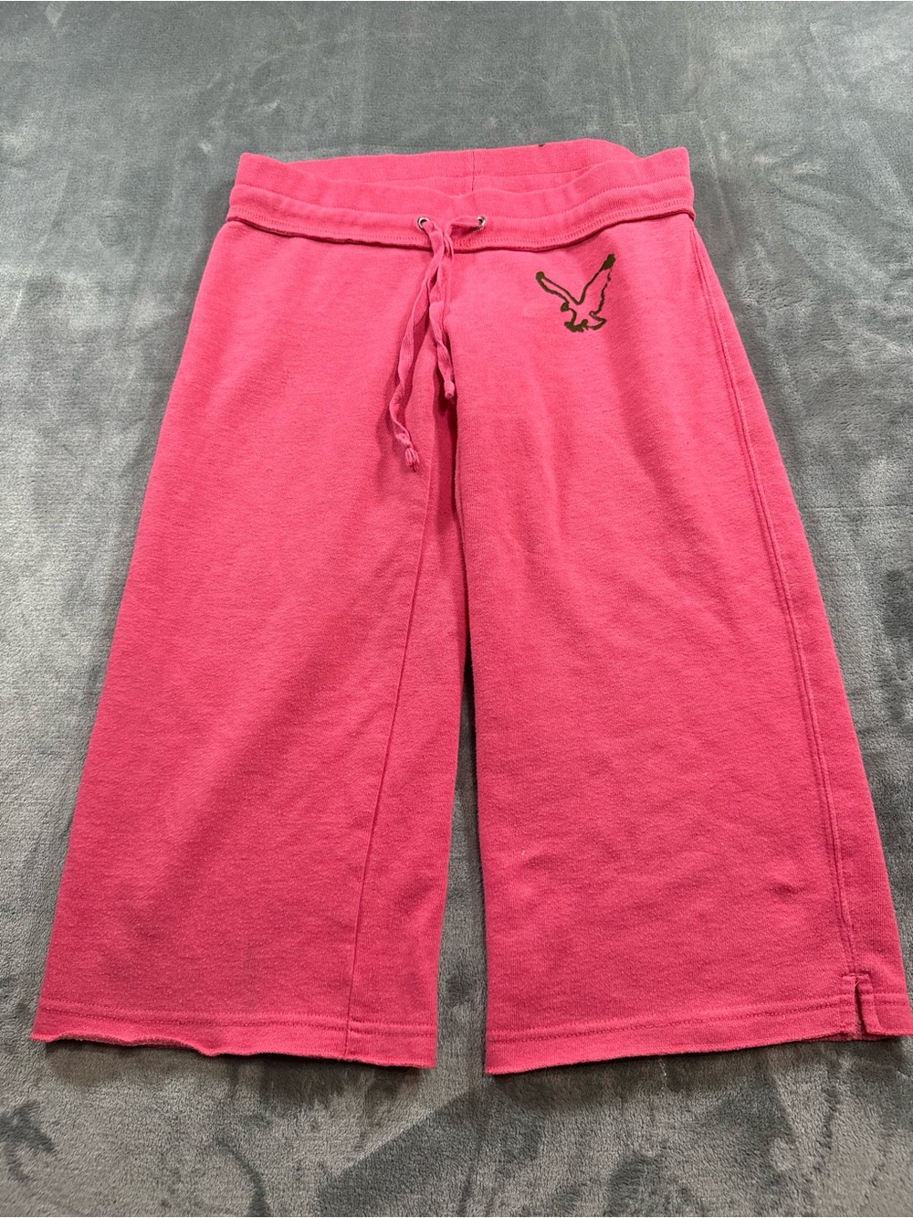 VTG American Eagle Womens Capris Sweatpants Pink Cropped Tramp Stamp Logo Y2K